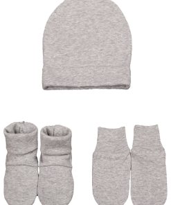 Eveil Et Nature Set Bonnet/moufle/chausson Jersey Coton Bio - Gris