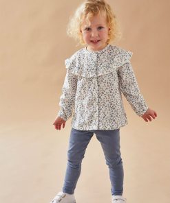 Set blouse fleurie + legging, clair/écru - Bleu