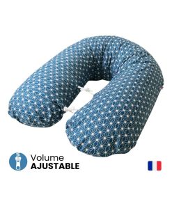 Coussin d'allaitement Géométrique Bleu Lagon RECHARGEABLE : Volume Ajustable - Bleu lagon