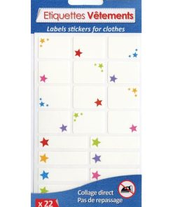 22 Etiquettes textiles - Etoiles colorées - Non thermocollantes - 2 formats - N/A