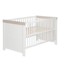 ROBA Lit bébé évolutif "Lucy" - 70x140 - Hauteur Réglable - 0 à 7 Ans - Blanc/Décor 'Luna elm' - Blanc