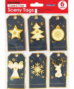 6 étiquettes cadeaux de Noël - Bleu et paillettes dorées - N/A