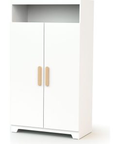 AT4 - Armoire GAVROCHE Blanc et Hêtre Verni - Marron foncé