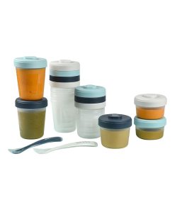 Pack 1er repas avec pots de conservation et cuillères Storm (14 pièces) - Bleu