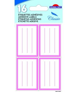 16 étiquettes adhésives scolaires - Rectangles - Roses - N/A