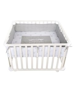 ROBA Parc Bébé en Bois 75x100 "Rock Star Baby" + Tapis de Parc Bébé et Roues à Freins - Blanc - Blanc