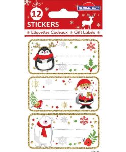 12 étiquettes adhésives de Noël - Père Noël et ses amis - N/A