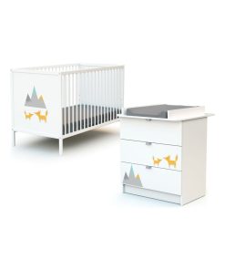 WEBABY - Duo Lit Bébé et Commode - Blanc Gris