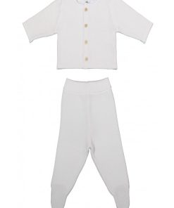 Eveil Et Nature Ensemble 2 Pc Tricoté Coton Bio - Blanc