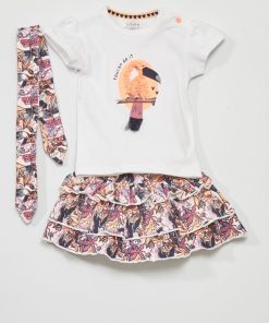 Ensemble t-shirt + jupe culotte + bandeau - Blanc