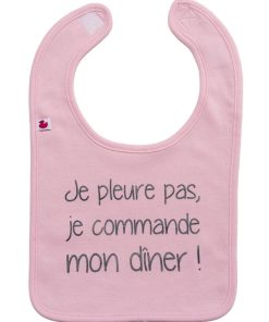 Bavoir bébé personnalisé - Je pleure pas, je commande mon dîner - Rose