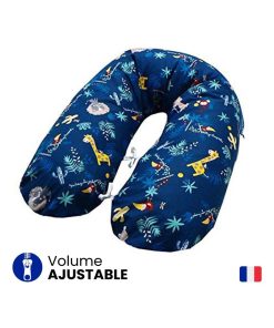 Coussin d'allaitement Jungle Bleu RECHARGEABLE : Volume Ajustable - Bleu