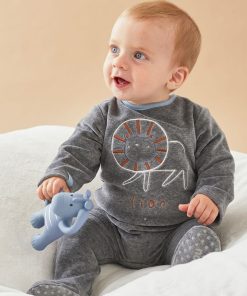 Pyjama 1 pièce lion en velours, - Marron