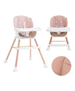 Chaise Haute Évolutive en Bois - 3 en 1 – 6 mois jusqu’à 5 ans - réhausseur - rose - Rose