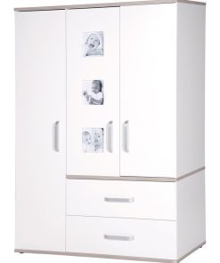 ROBA Armoire "Moritz" 3 portes – avec 3 cadres d'images – blanc / orme lunaire - Blanc