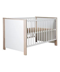 ROBA Lit bébé évolutif "Olaf" - 70x140 - Hauteur Réglable - 3 Barreaux Amovibles - Blanc/Décor Bois - Blanc