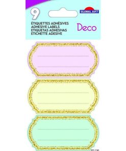9 étiquettes adhésives scolaires - Vintage - Pastel - Paillettes dorées - N/A