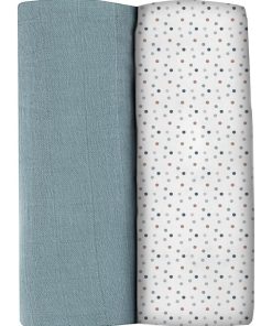 Lot de 2 Maxi langes Bleu baltique et Pointillissme (120 x 120 cm) - Bleu