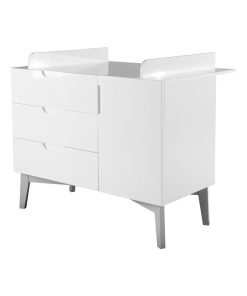 ROBA Commode à Langer "Retro 2" avec Plan à Langer Amovible - Blanc à Haute Brillance - Pied Rétro - Blanc