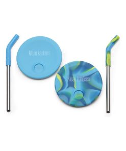 Set de 2 couvercles avec pailles Blue Tie Dye - Multicolore