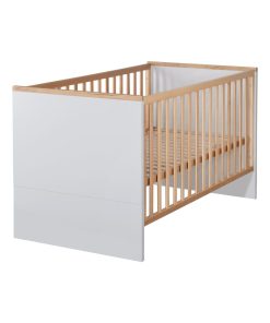 ROBA Lit bébé évolutif "Tobi" - 70x140 - Hauteur Réglable - 0 à 7 Ans - Gris Clair/ Décor Bois - Gris clair