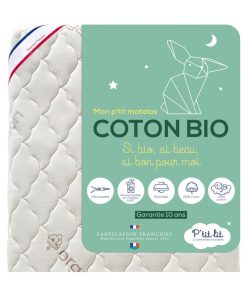 Matelas Bébé Coton Bio | 60x120 Cm | Déhoussable - Blanc