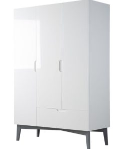 ROBA Armoire "Retro 2" 3 portes et un tiroir – blanc brillant - Blanc