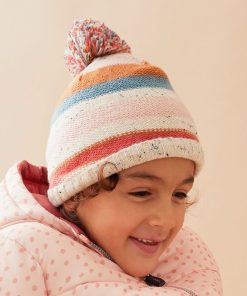 Bonnet rayé en tricot - Beige