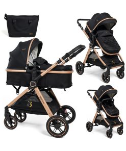 Bebelissimo - Poussette transformable - combinée - convertible - 2 en 1 - poids 0-22kg - Nicea - noi - Noir