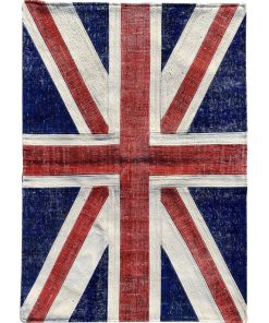 Tapis salon 170x240 UNION JACK PATCHWORK 1A2T Bleu fait main en laine idéal pour Salon - Bleu