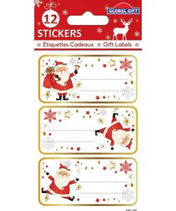 12 étiquettes adhésives de Noël - Père Noël rigolo - N/A