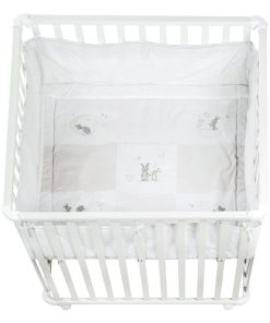 ROBA Parc bébé 100 x 100 cm + Tapis de Parc "Fox et Bunny" - Bois Blanc - Blanc