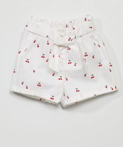 Short en popeline avec imprimé - Blanc