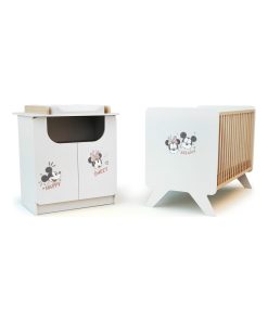 AT4 - Duo Lit et Meuble DS Happy Days Mickey Blanc et Hêtre - Marron foncé