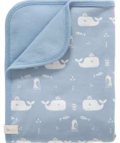 Couverture pour bébé baleine bleue en coton bio (80 x 100 cm) - Bleu