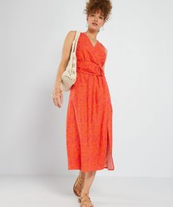 Robe esprit portefeuille en lin - Orange
