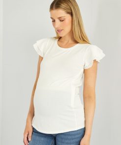 Tee-shirt d'allaitement à manches volantées - blanc