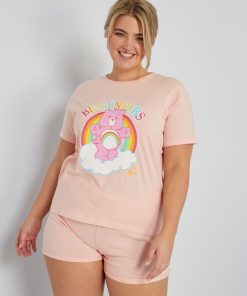 Ensemble pyjama t-shirt + short 'bisounours' - 2 pièces - rose