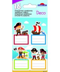 16 étiquettes adhésives scolaires - Rectangle - Pirates - Dorures - N/A