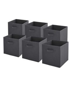 Paniers intissés pliables - lot de 6 - Gris Anthracite - 27x27x27cm - Gris foncé