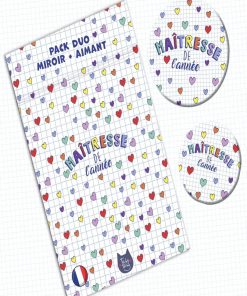 Kit Cadeau Maîtresse de l'année | Pack Carte + Miroir + Aimant Maîtresse de l'année cœurs - N/A
