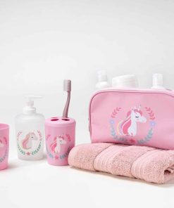 Accessoires de salle de bain 4 pieces 14 x 21 cm Zoelie la licorne - Rose
