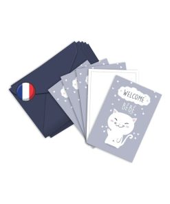 5 Cartes De Félicitation Naissance Ou Grossesse 'welcome Bébé Chat' | Fabrication Française - N/A