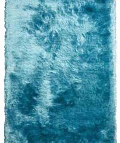 Tapis shaggy 200x290 SG FIN Bleu fait main Certification care and Fair idéal pour la salle à manger - Bleu