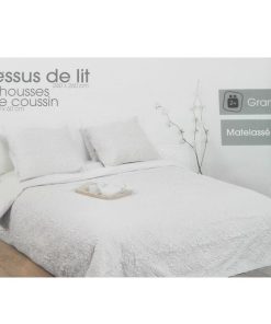 Dessus de lit 240x260 + 2 taies Arabesque Ivoire. - Blanc