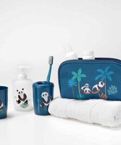 Accessoires de salle de bain 4 pieces 14 x 21 cm Petit panda - Bleu