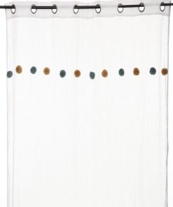 Voilage à œillets 140x240 pompons bleu ocre - Bleu