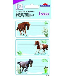 12 étiquettes adhésives scolaires - Rectangle - Photos de chevaux - N/A