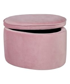 ROBA Tabouret Ovale en Velours pour Chambre Enfant "Lil Sofa" - Avec Coffre de Rangement - Rose - Rose