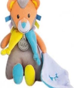 doudou Babynat Lion Gris Jaune avec Mouchoir Les Copains Pantin - Gris